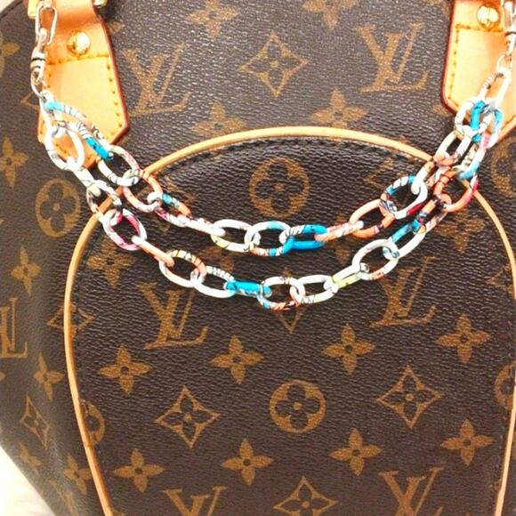 Art Deco Bag Chain 8" White Colorful Enameled Metal Rainbow Artsy Fairygoth Fun - Picture 1 of 9